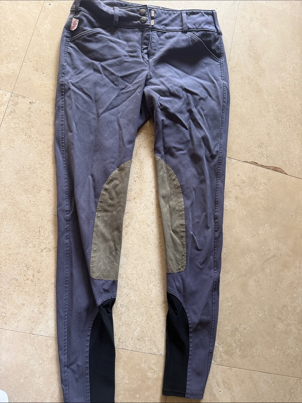 The Tailored Sportsman Navy Kids' Riding Leggings with Tan Knee Patches